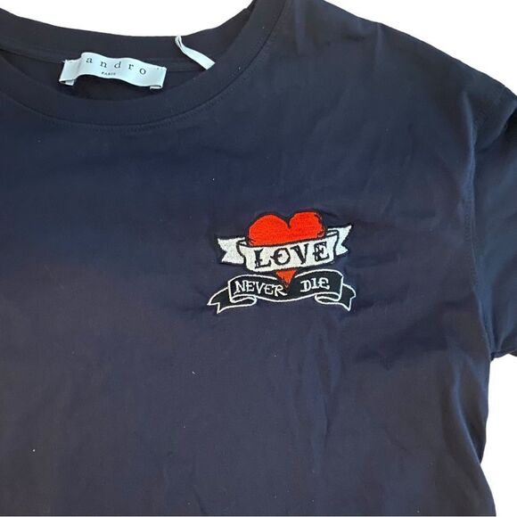 Sandro Paris Love Never Dies Graphic Embroidered Tee Shirt Size Small - Picture 3 of 5